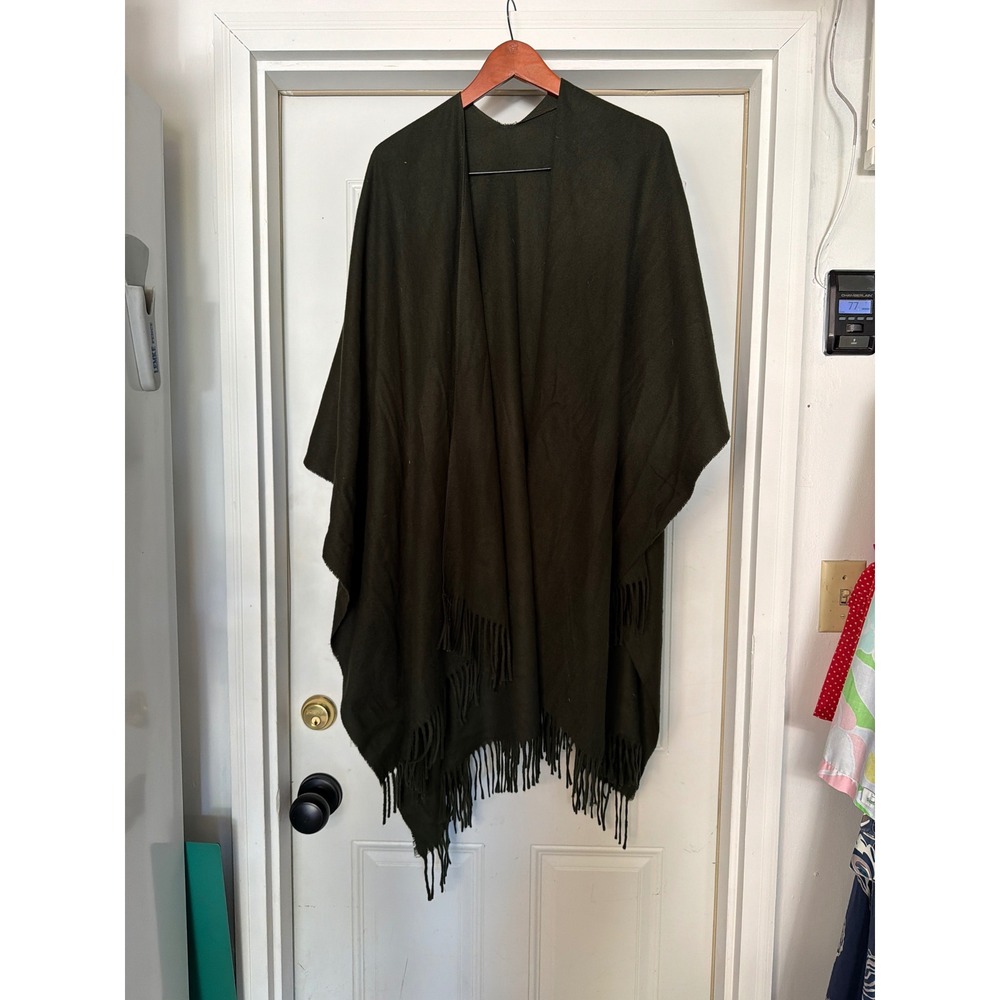 Laura di Laura Biagiotti Forest Green Fringe Poncho Wrap Made in Italy OS